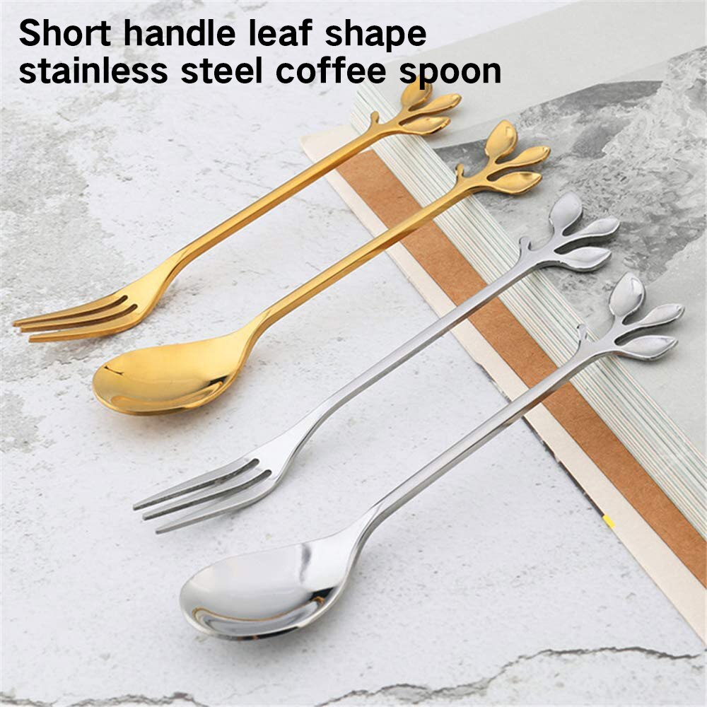 Leaf Shape Handle Spoon Coffee Spoon Dessert Snack Scoop Exquisite Stainless Steel Teaspoon for Kitchen Tableware Gadgets Tool