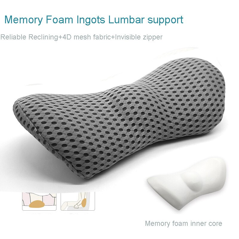 Slow Rebound Memory Cotton Lumbar Support Pillow for Office Chair Multi-Functional Car Back Pillow Waist Protect Cushions HM014: Reseau greay