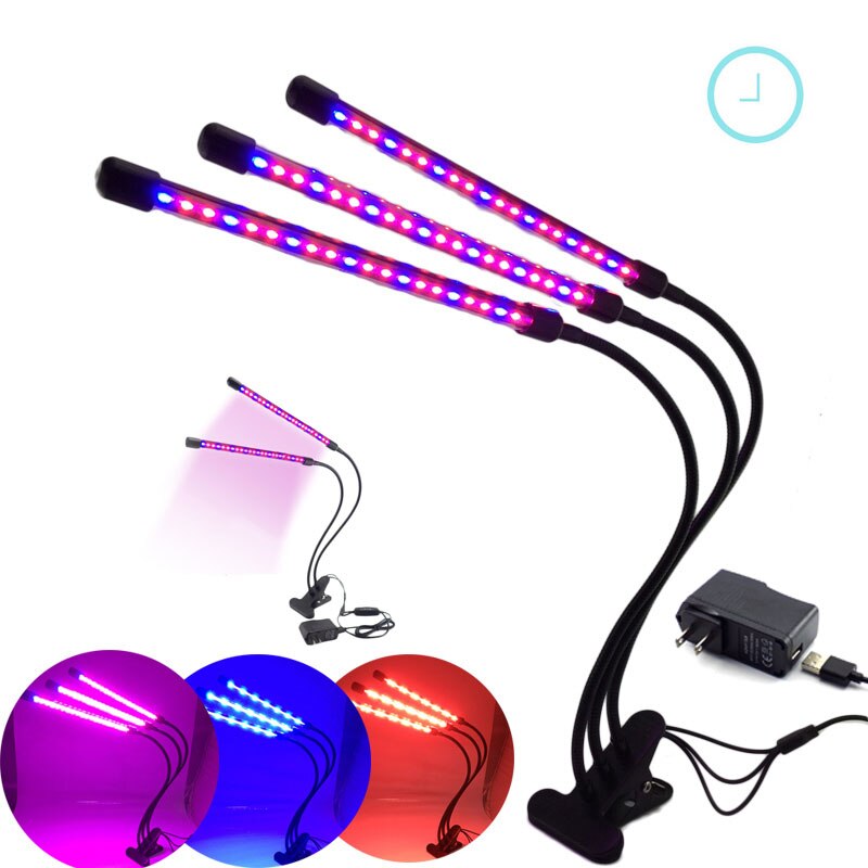 Luces LED para cultivo de plantas, iluminación con temporizador USB de 2/3/4 cabezales, adaptador de 5V para invernadero de interior, cultivo de flores, lámpara Phyto growbox