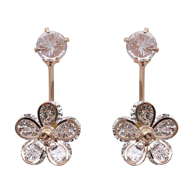 Korea Trendy Rhinestone Flowers Earrings For Women Fashionable Crystal Jewelry Oorbellen