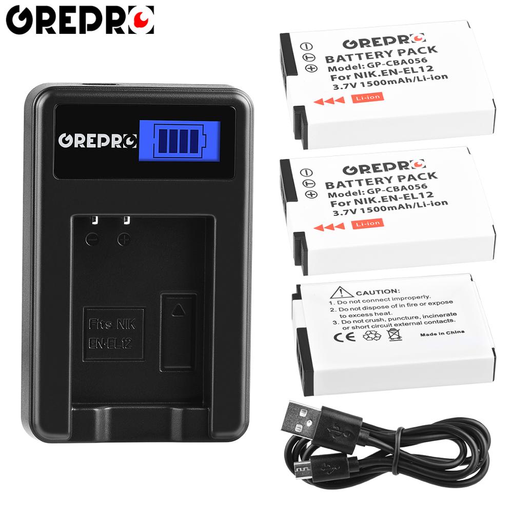 EN-EL12 ENEL12 EL12 batería + cargador USB con LCD para Nikon COOLPIX S630 S610 S640 S1000 S1200pj S31 S6000 S6100 AW120s P340: 3B with charger
