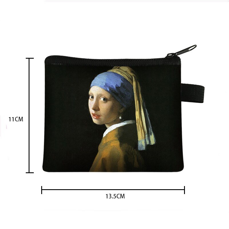 Van gogh/michelangelo/da vinci bolsas de moedas arte mulheres batom bolsa estrelado/senhora mini bolsa de cartões