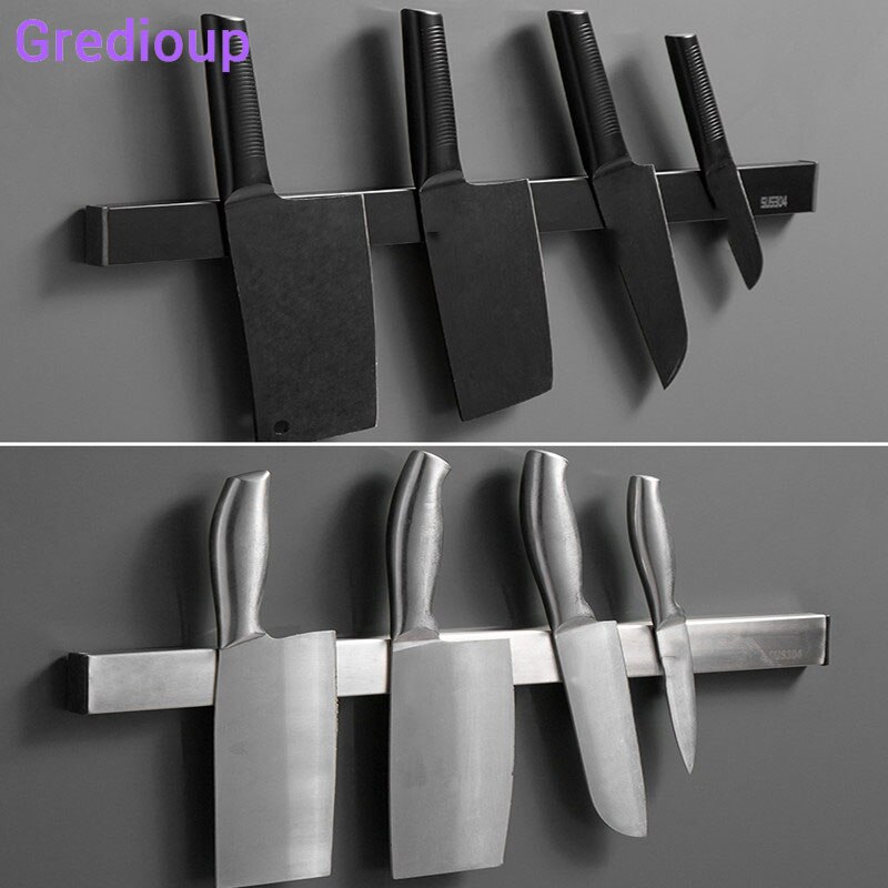 Accesorios de cocina, porta cuchillos de cocina magnéticos negros, organizador de herramientas magnético montado en la pared, soporte para cepillo, estante para herramientas de níquel