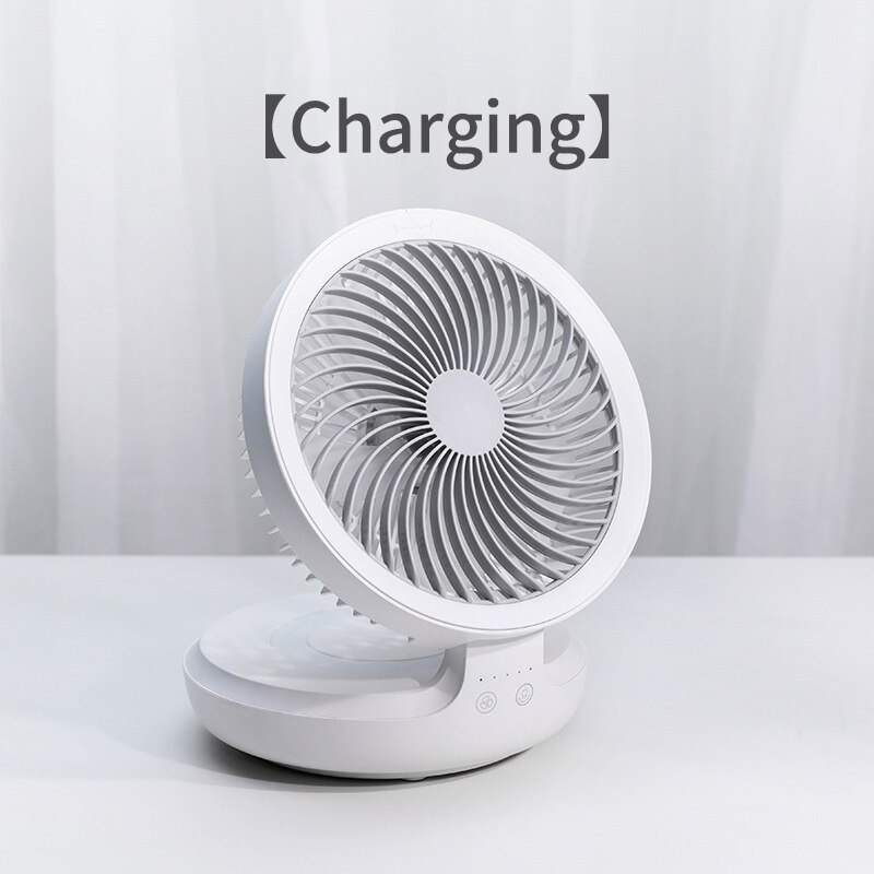 wall-mounted wireless portable fan 4000 mAh super long standby mute foldable fan with night light shaking head mini fan: Rechargeable white