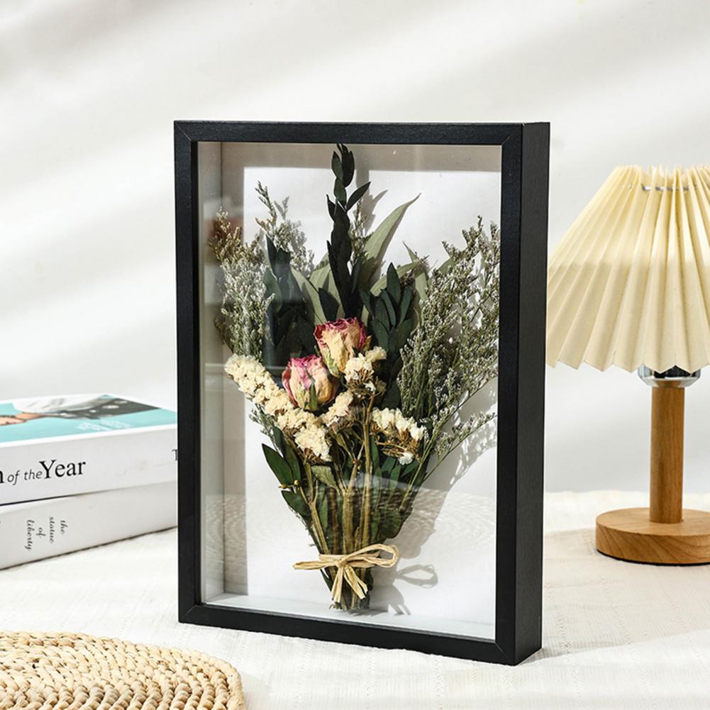 Marco de fotos de tablero de madera, marco de fotos de planta de flores secas huecas, exhibición artesanal hecha a mano, Marco de imagen 3D, caja de sombra profunda, estuche de exhibición