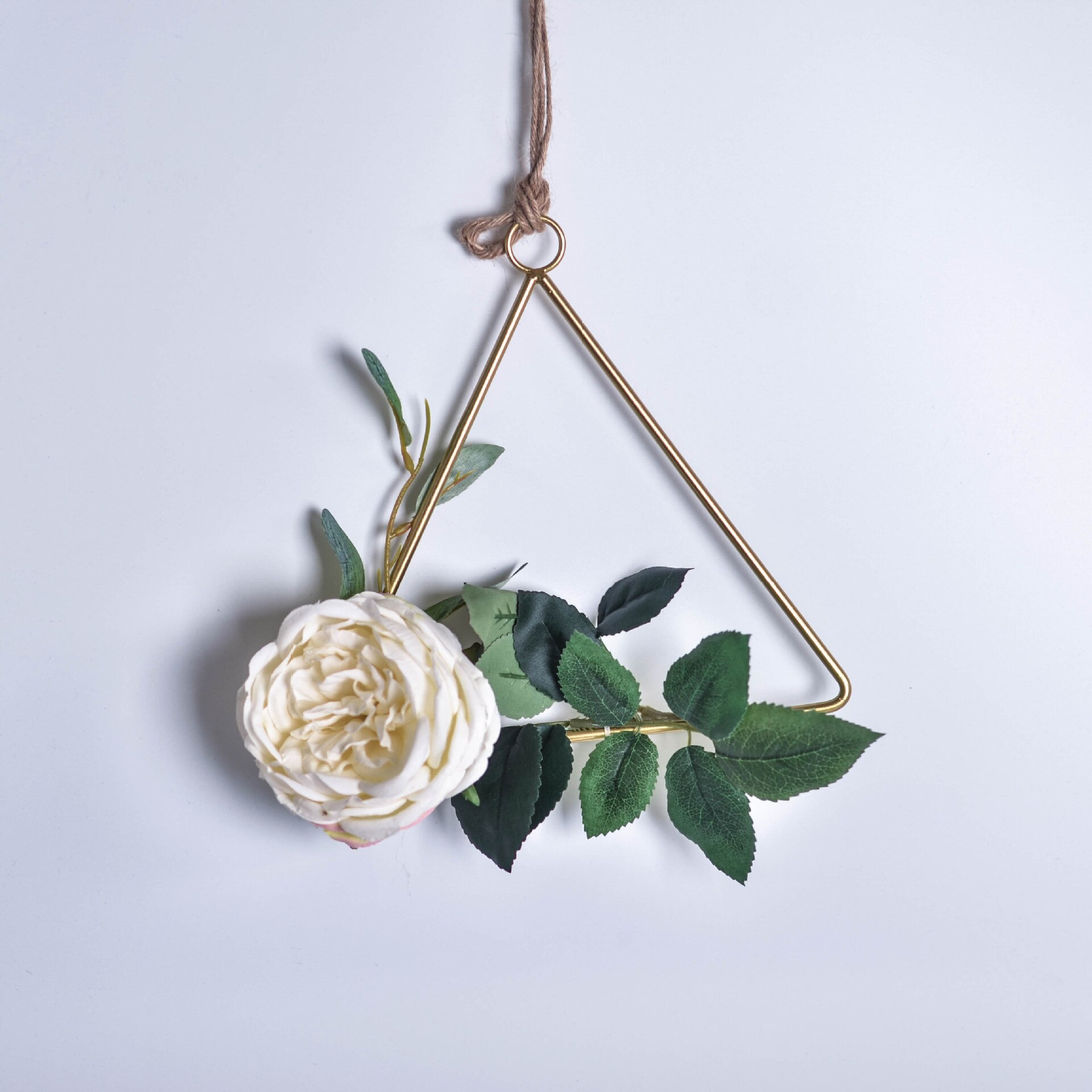 20cm jernreb guld metalring bærbar krans blomster bryllup brud blomster krans håndlavet catcher hoop baby shower indretning: Trekant-glad rose