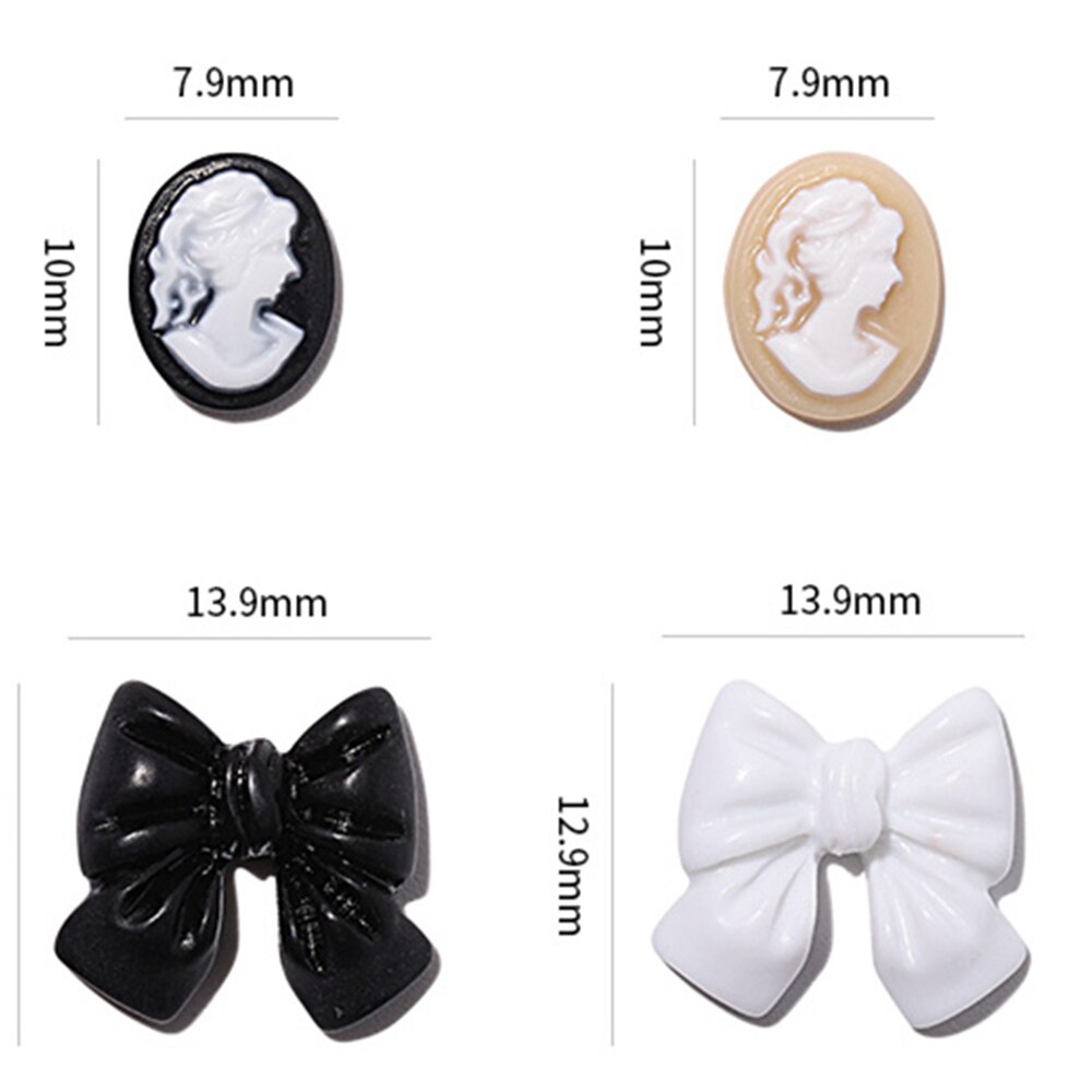 8 Uds. De estatua 3D para decoración de uñas, marco de decoración, accesorios de uñas con lazo negro, de estilo europeo Vintage para manicura