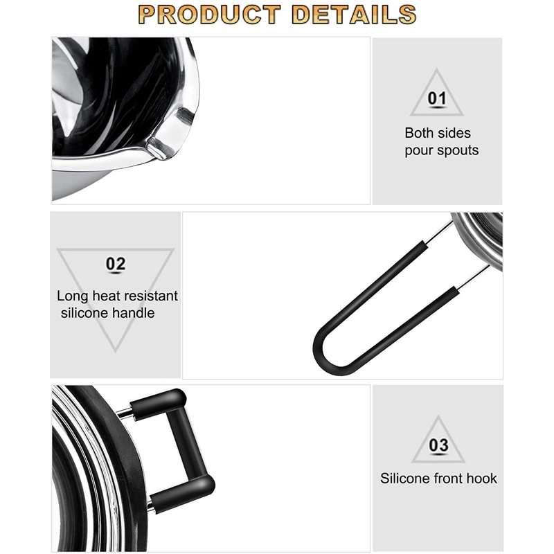 2 Pack Double Boiler Pot Set Stainless Steel Melting Pot For Melting Chocolate Soap Wax Candle Making 600Ml And 1600Ml