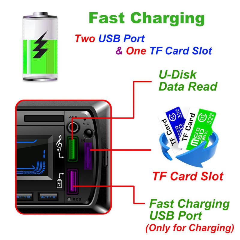 RK-538 Charger Two USB Car Radio FM 12V Fixed Front Panel Car Audio MP3 WMA Player Bluetooth SD AUX SWC Remote 7388 IC 538