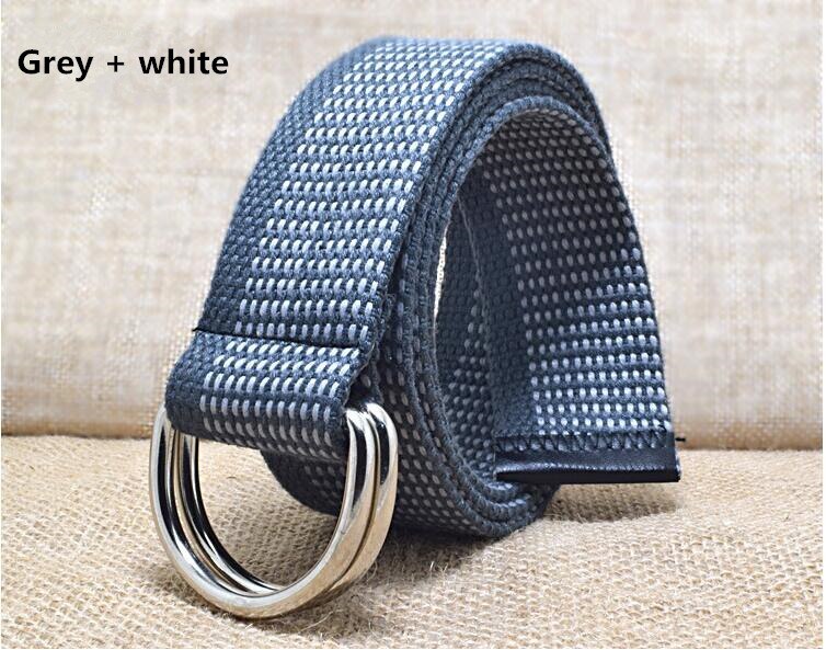 Buitensport casual canvas riem dubbele ringen gesp casual unisex casual canvas tailleband luxe merk: Grijswit