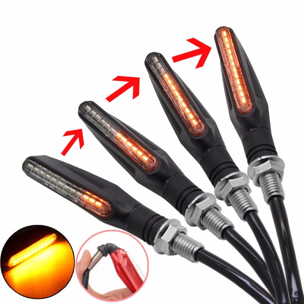 4 stuks universele led knipperlichten voor motorfietsen met stromend water, flexibele, buigbare amberkleurige lamp