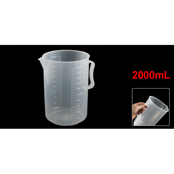 Laboratory Clear White Plastic 2000mL Measuring Cup Handled Beaker