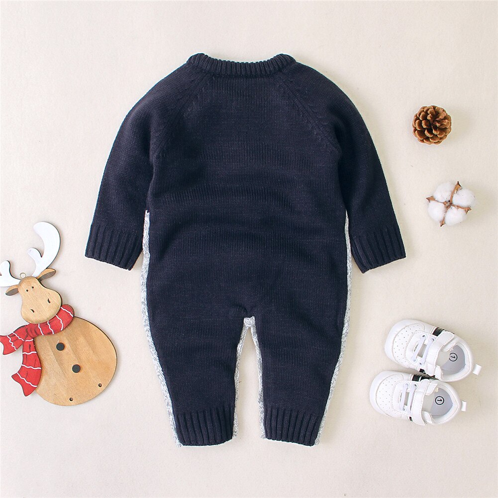 0-18M Christmas Baby Clothes Newborn Infant Boy Girl Deer Romper Knitted Warm Jumpsuit Xmas Baby Costumes Clothes