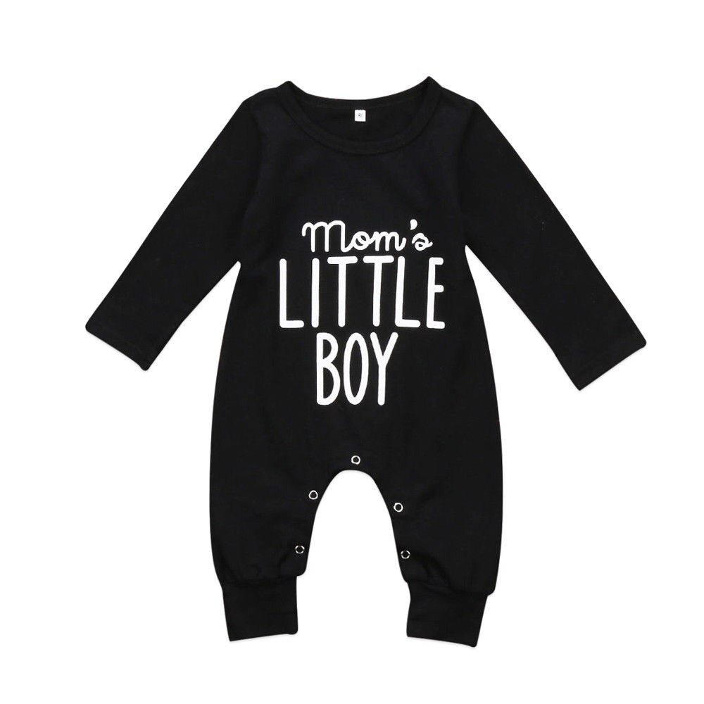 Fall Autumn 0-24M Infant Baby Boys MOM'S LITTLE BOY Letter Print Long Sleeve Romper Black Jumpsuit Outfit Clothes