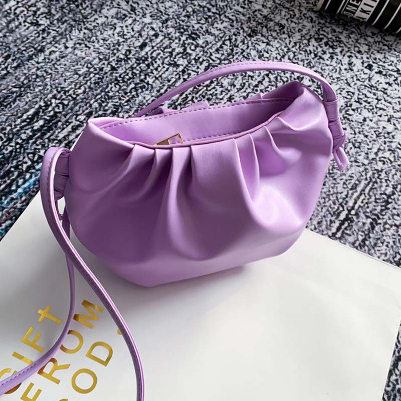 Cloud-wrapped Soft PU Leather Small Bag Shoulder Slant Dumpling Bag Handbag Day Clutches bags Messenger Crossbody Bag: Purple 