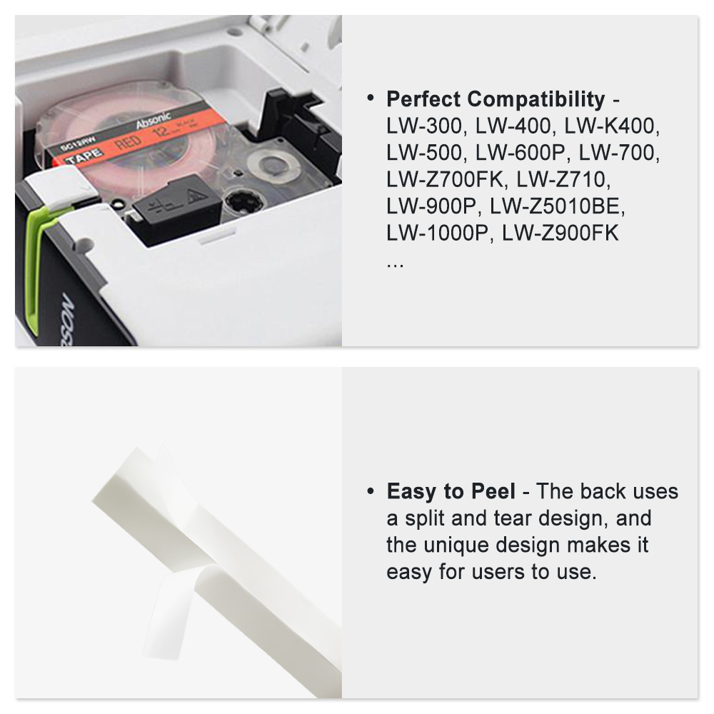 6/9/12mm SS12KW Label Tape LC-4WBN Compatible Epson LabelWorks Printer LW300 LW400 LW500 LW600P LW700 King Jim Labeling Machine