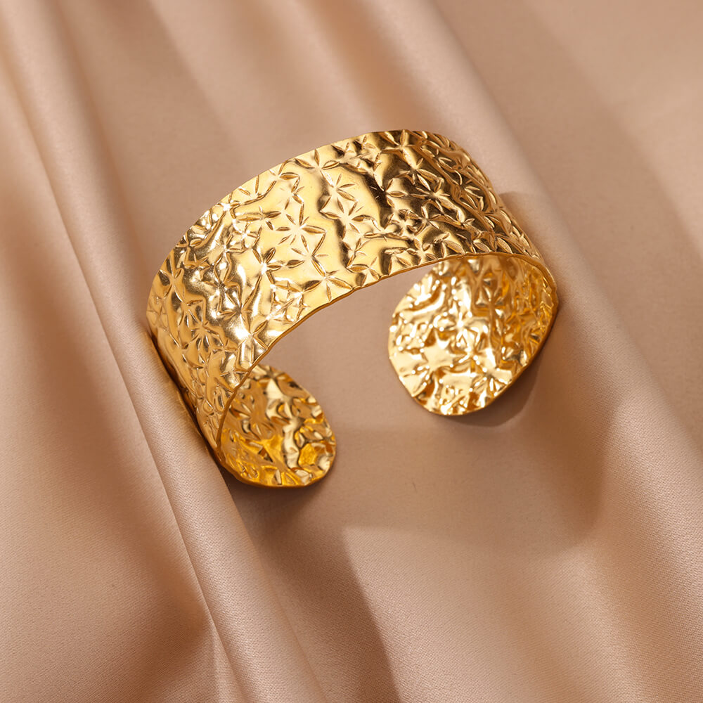 Stainless Steel Wide Bangles for Women Luxury Gold Color Open Chunky Cuff Bangle Bracelet femme Vintage Wedding Jewelry