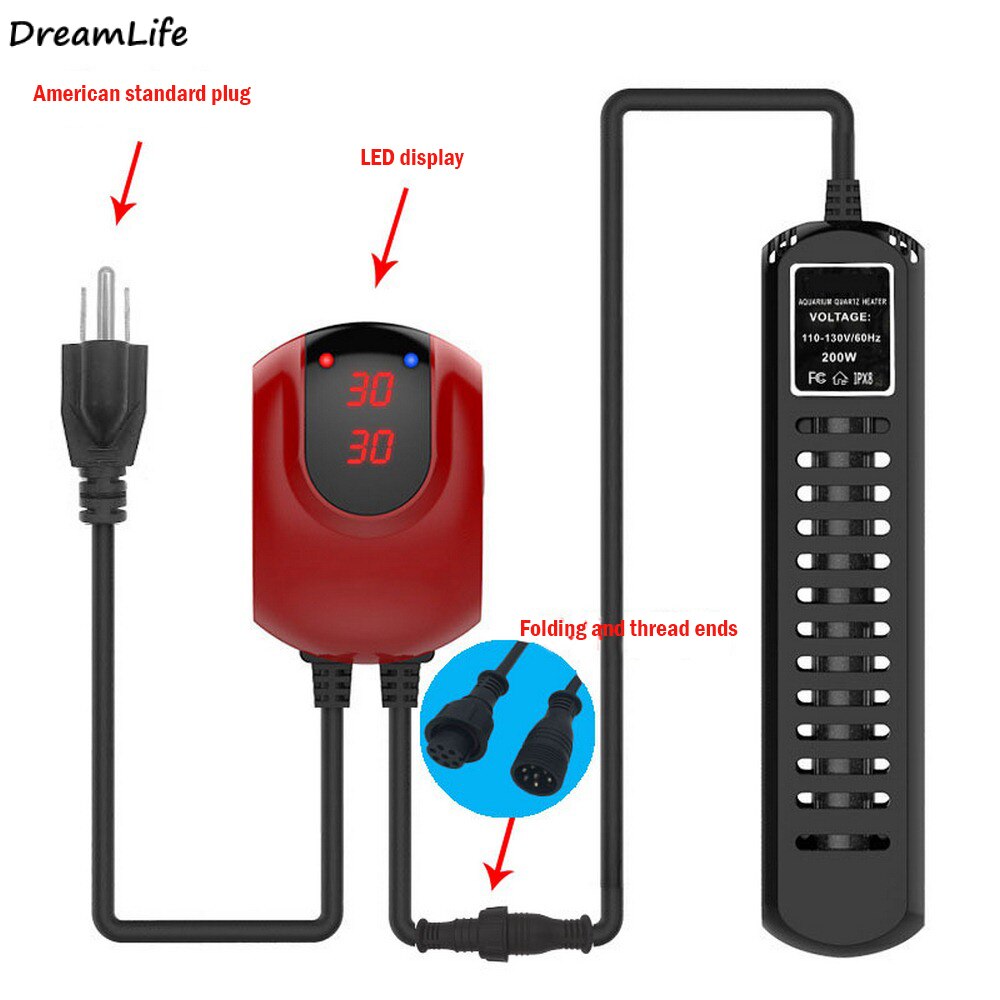 Mini PTC Aquarium Heating Rod 200W 110v Water Submersible Fish Tank Heater Automatic Adjustable Thermostat Aquatic Pet Supplies