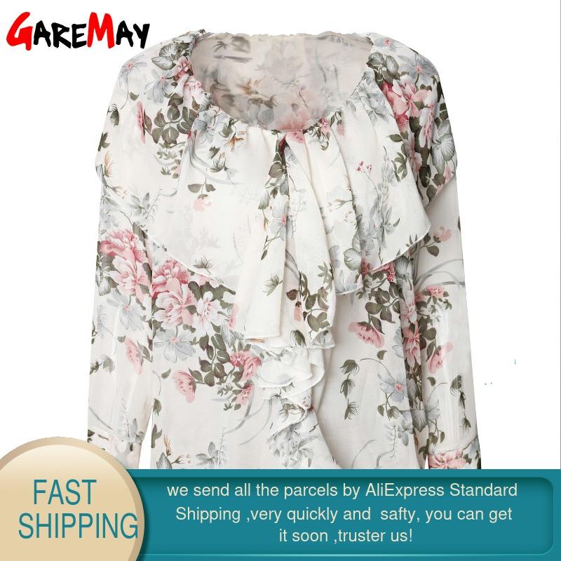 klasyczny szyfonowa bluzka z falbanami elegancki kwiatowy szczyt V szyja bluzki damskie dla kobiet biuro kobiety bluzki koszule z długim rękawem zwykły
