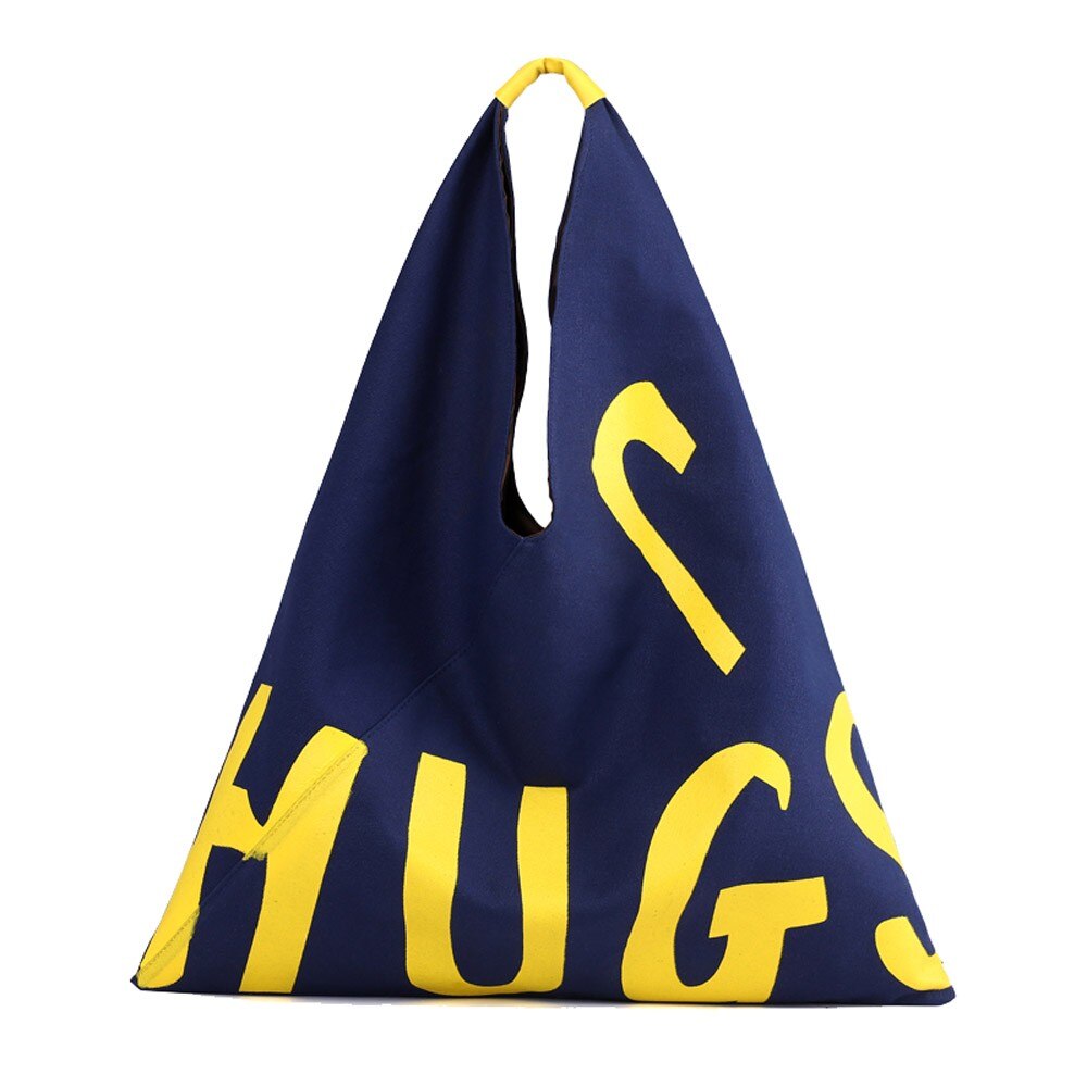 Vrouwen Canvas Boodschappentas Hugs Letters Print Vrouwelijke Katoenen Doek Schoudertas Eco Handtas Tote Herbruikbare Grocery Shopper Tassen: Blue