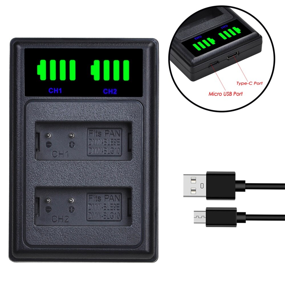 DMW-BLG10 BLG10E BLG10PP Batterie &amp; Chargeur LED pour Panasonic LUMIX GF5 GF6 GX7 GX9 GX80 GX85 ZS200 LX100 Caméras: 1 charger