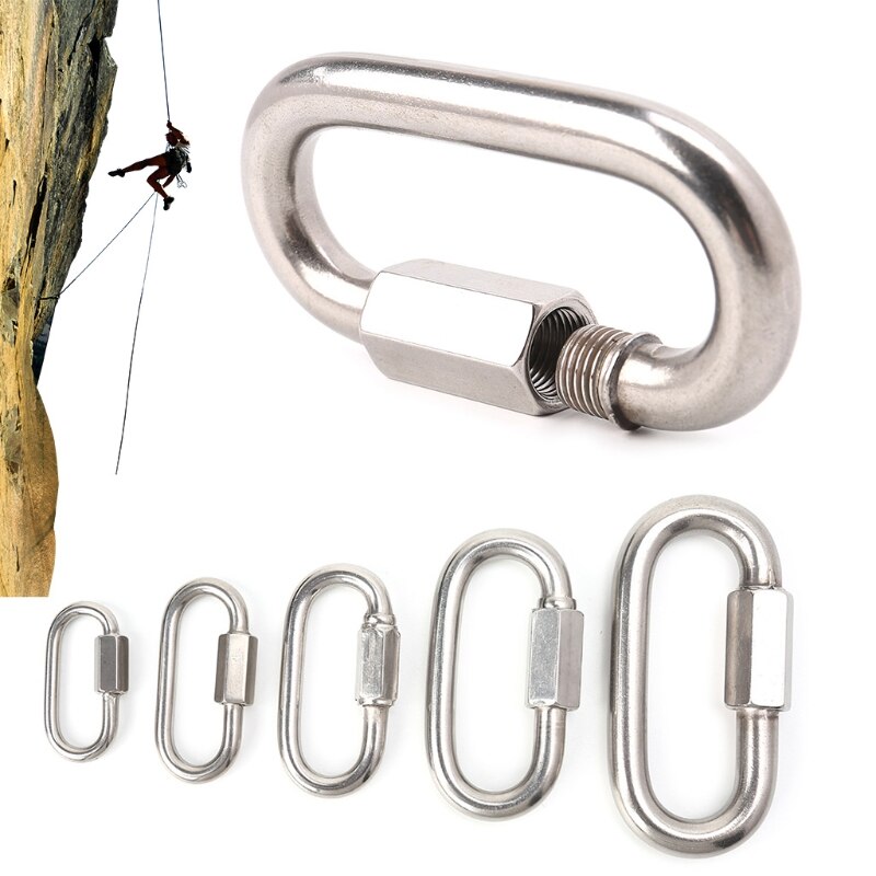 Stainless Steel Screw Lock Climbing Gear Carabiner Quick Links Safety Snap Hook