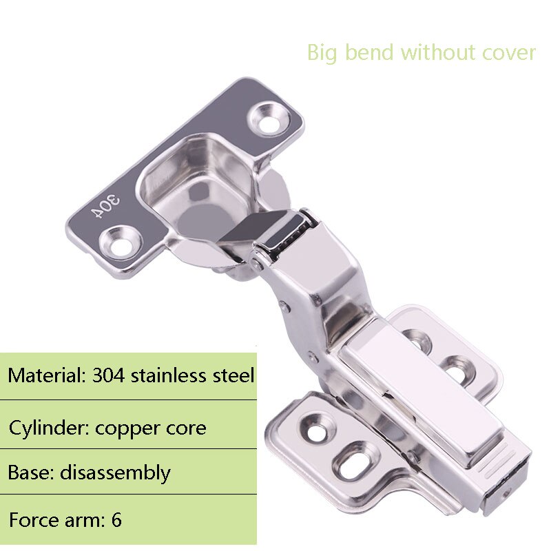 Adskillelse 90 ~ 110 grader 6- arm hydraulisk hængsel dæmpning buffer soft close rør hængsel 304 rustfrit stål stor vinkel: Uden dæksel 304