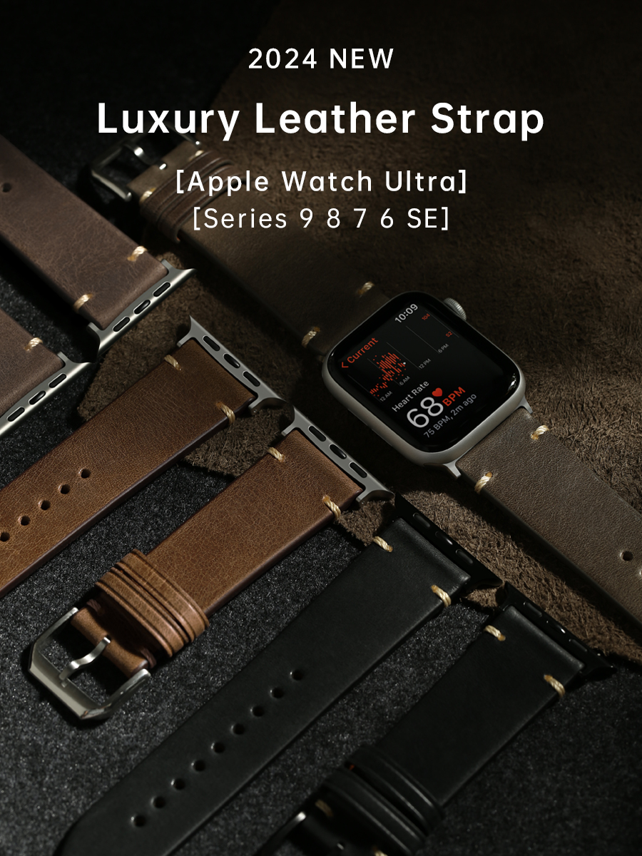 Lederen Horlogeband Voor Apple Watch, Ultra 49Mm, Serie 9, 8, 7, 6, Se, 45Mm, 44Mm, 41Mm, 40Mm, Plantaardige Gelooide Leren Band