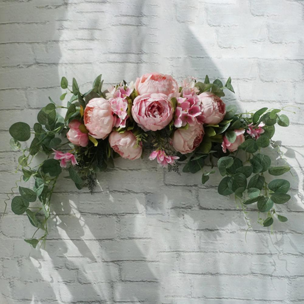 DIY Artificial Wreath Door Threshold Flower Wedding Home Living Room Party Pendant Wall Decor Christmas Garland Rose Peony: Rose Pink