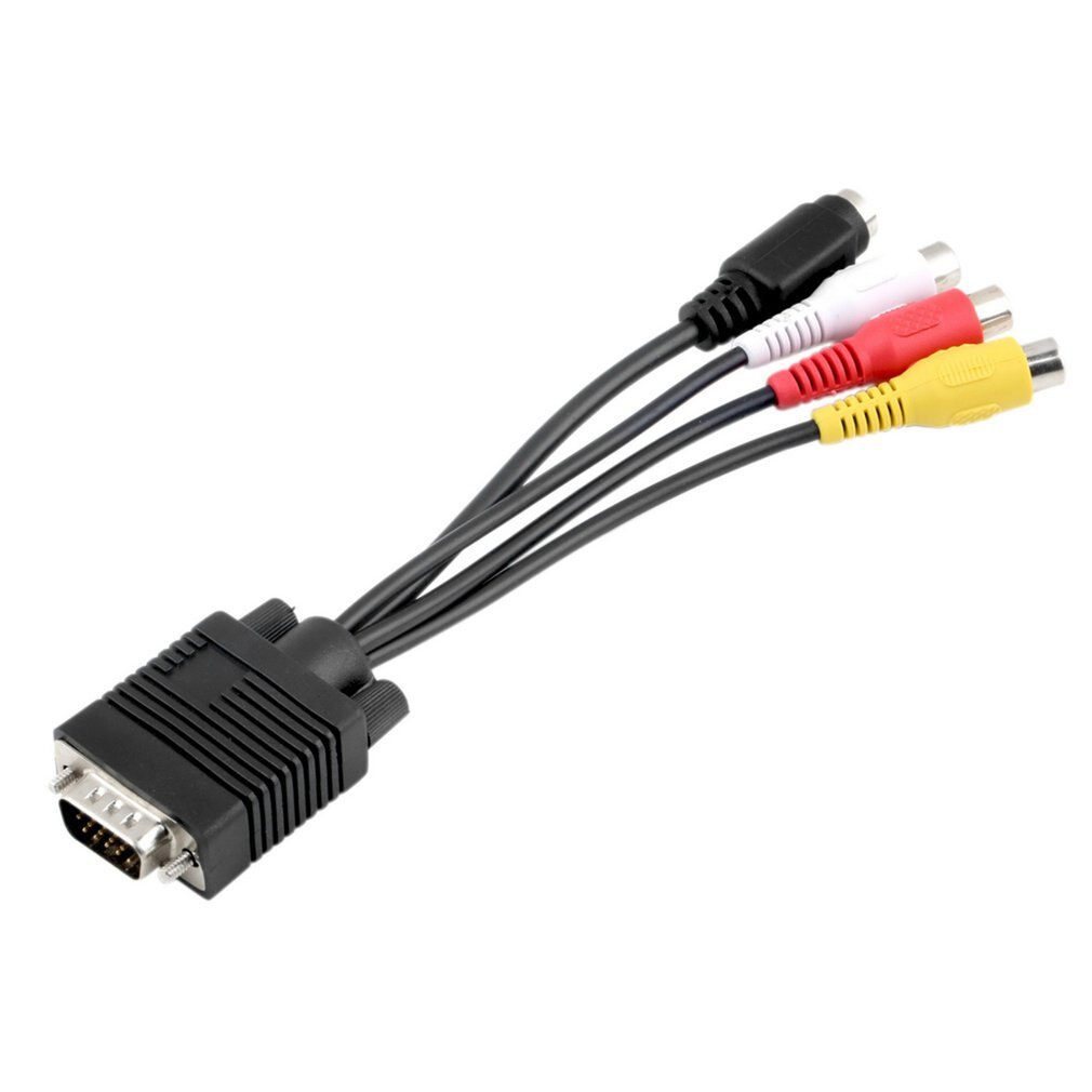 1pc 3 RCA Female Converter Cable VGA to Video TV Out S-Video AV Adapter Newest: Default Title