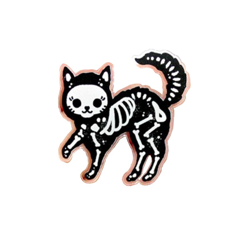 Skelet Kat Emaille Pin Badge
