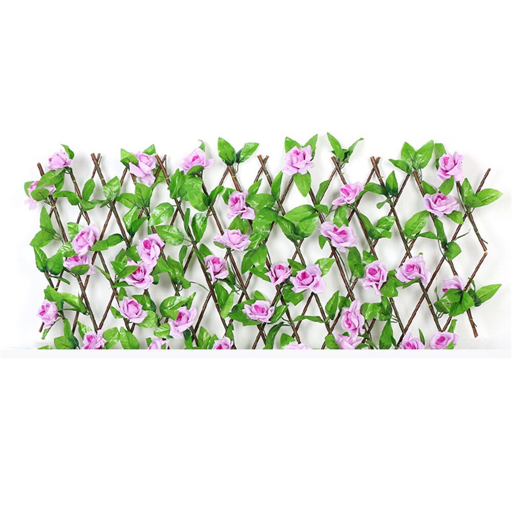 Expandable Faux Privacy Fence Wooden Hedge With Artificial Flowers Leaves Garden Decoration Retractable Fence: Purple 40cm