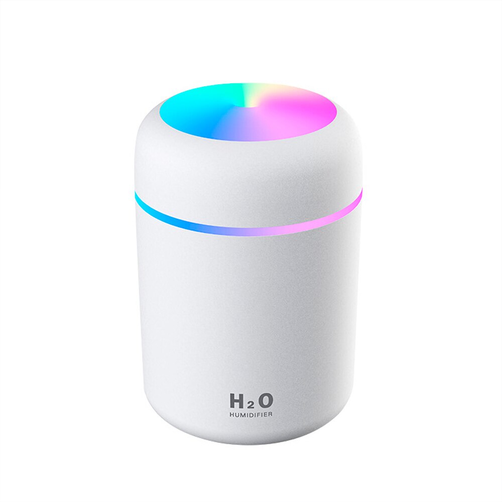 Humidificador de aire USB para coche de 300mL con difusor de Aroma de luz LED, Mini difusor purificador de aire, nebulizador para Auto oficina en casa: White