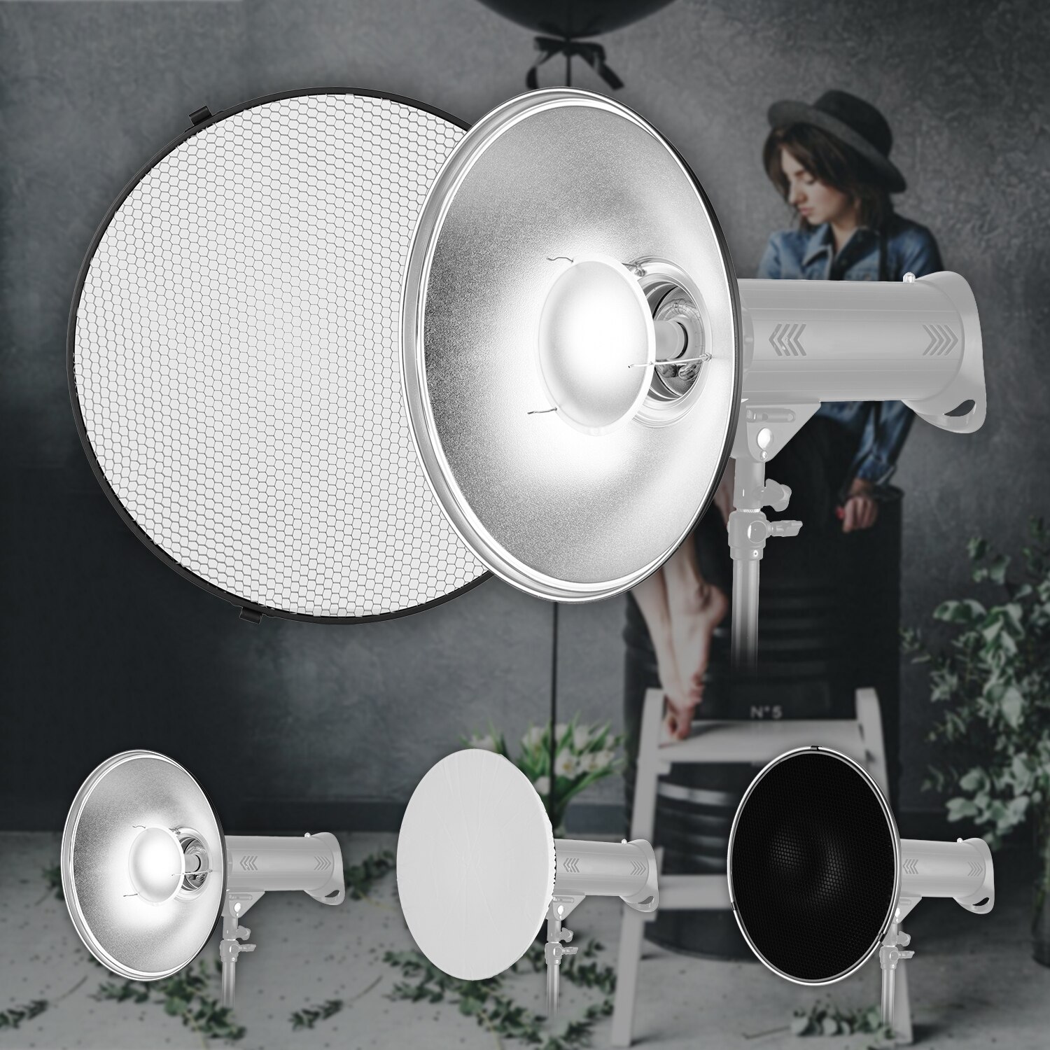 Andoer – réflecteur de beauté Standard de 41cm, monture Bowens avec diffuseur blanc pour Portrait de Studio, Flash stroboscopique