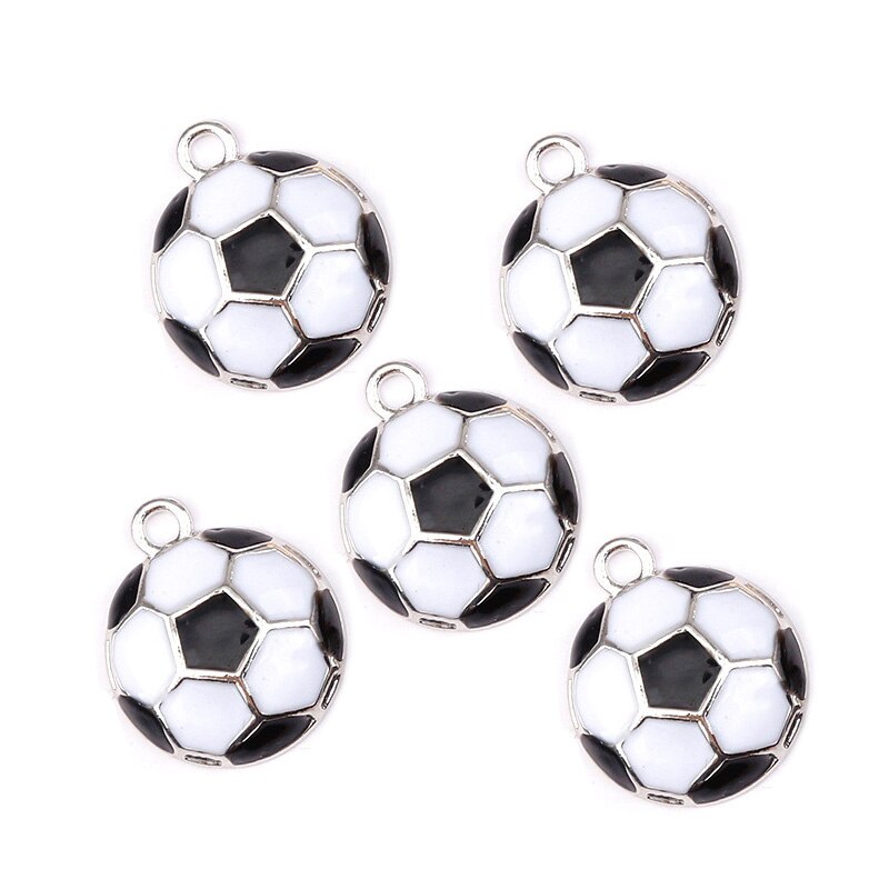 Dijes de esmalte de fútbol para fabricación de joyas, 5 piezas, cuentas colgantes de fútbol, pulseras DIY, collar, accesorios colgantes: orange
