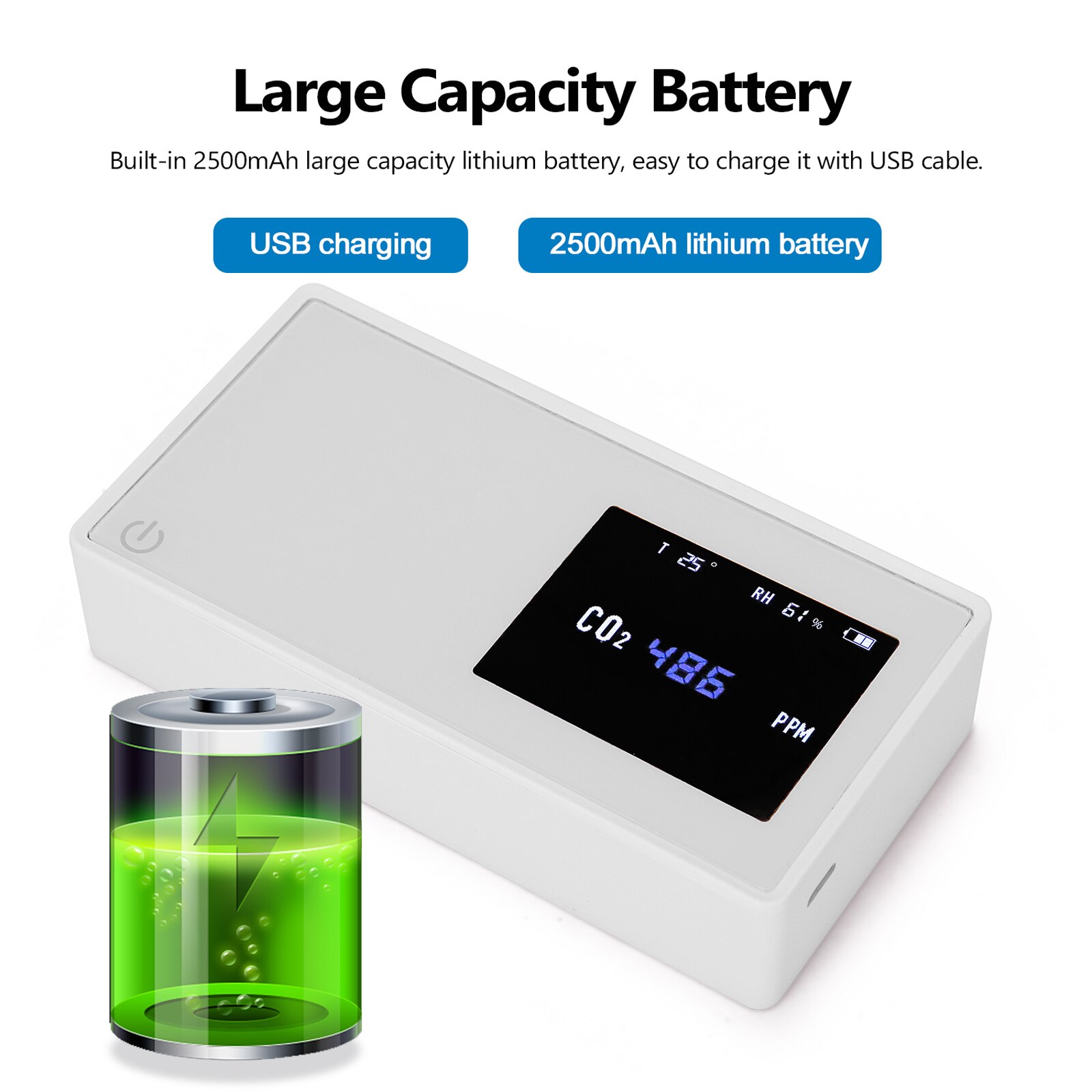 Household Air Monitor CO2 Tester co2 meter with Carbon Dioxide Value Electricity Quantity Temperature Humidity Display