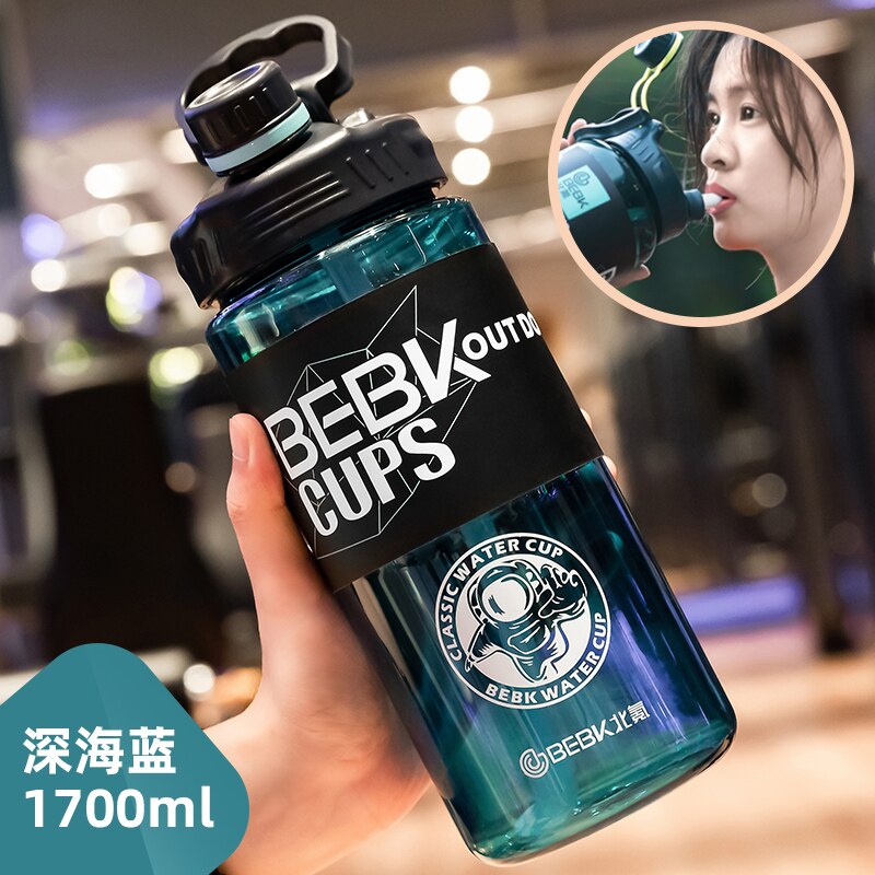 Sturdy Sports Water Bottle with Straw BPA FREE Waterbottle 2L 3L Larger Water Bottl Fitness Portable Drink Bottles Travel Kettle: Blue 1700ml