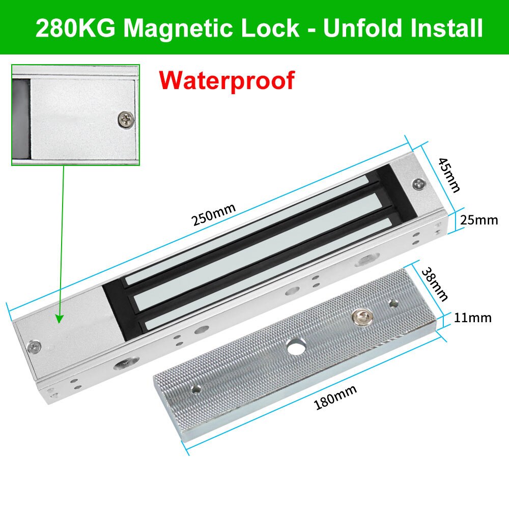 DC12V Electromagnetic Lock 180KG/350lbs Electric Magnetic Lock Waterproof Electronic Door Locks 60KG 280KG/600lbs Holding Force: 280KG Waterproof