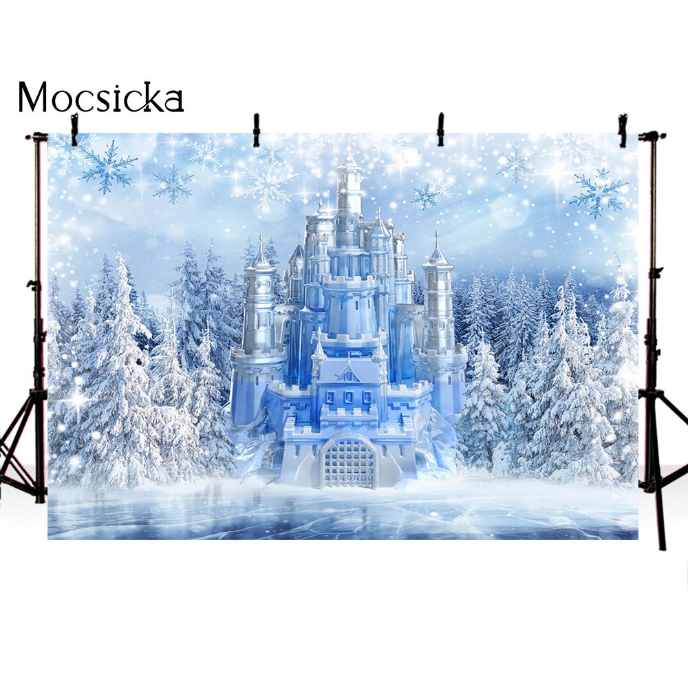 Winter Castle Portrait Backdrop for Photography White Snow Forest Photo Booth Background Props Shining Dots Photocall Photo Prop: Vinyl--250x150cm