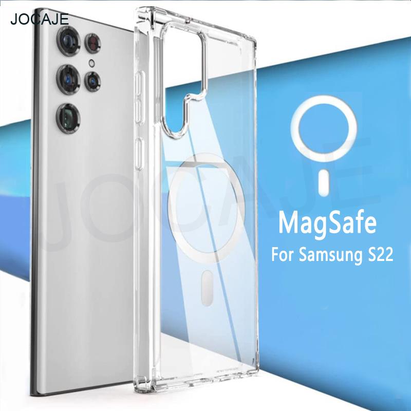 Magsafe magnet trådløs oplader telefon cover til samsung  s22 s21 plus hård akryl gennemsigtig bagcover til galaxy note 20 ultra