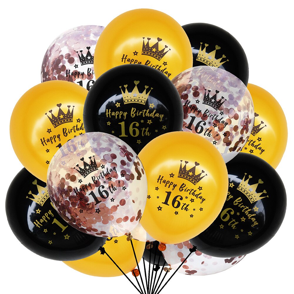 15pcs/set Black Gold Latex Balloons 18 30 50 Happy Birthday Party Confetti Balloons Adult Birthday Ballons Decorations Supplies: 15pcs L