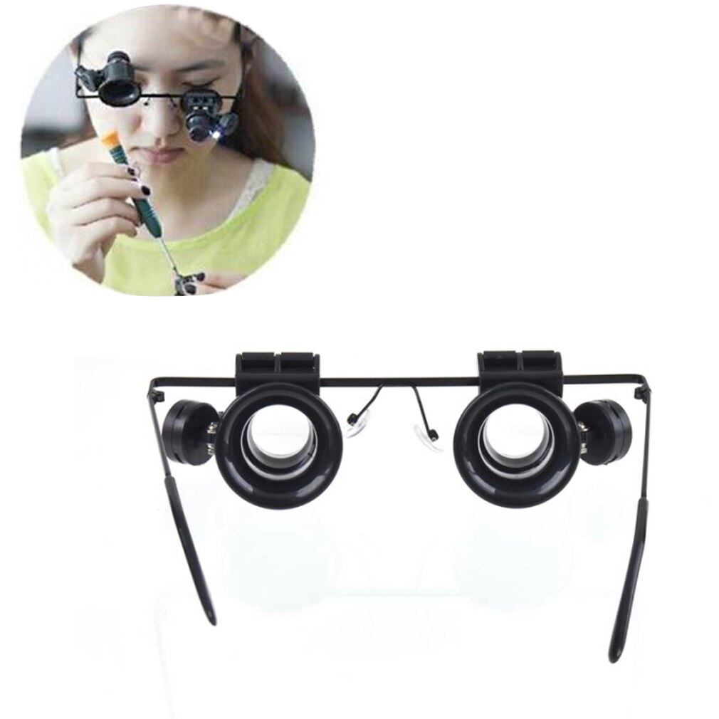 Op Verkoop Vergrootglas Lupa 20X Eye Sieraden Horloge Reparatie Vergrootglas Bril Met 2 Led Verlichting Loupe Microscoop