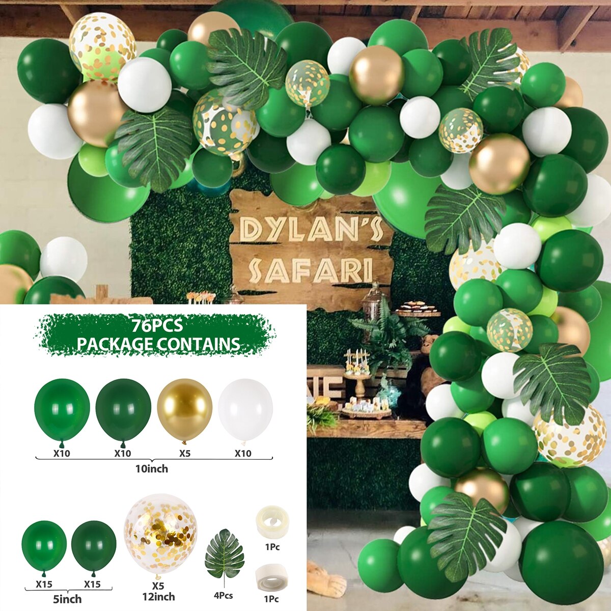 QIFU Grün Weiß Gold Ballon Girlande Bogen Bausatz Safari Dschungel Geburtstag Party Dekor freundlicher Hochzeit Geburtstag Ballon Baby Dusche Dekor: Ballon 7