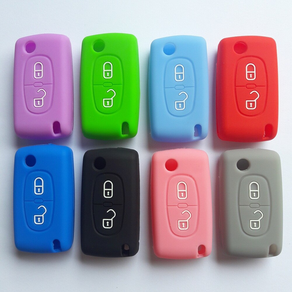 Flip Fob folding Remote Silicon Key Case For Peugeot 306 407 807 Partner Citroen C2 C3 C4 C6 Berlingo Remote fob Case 2 Button: Green