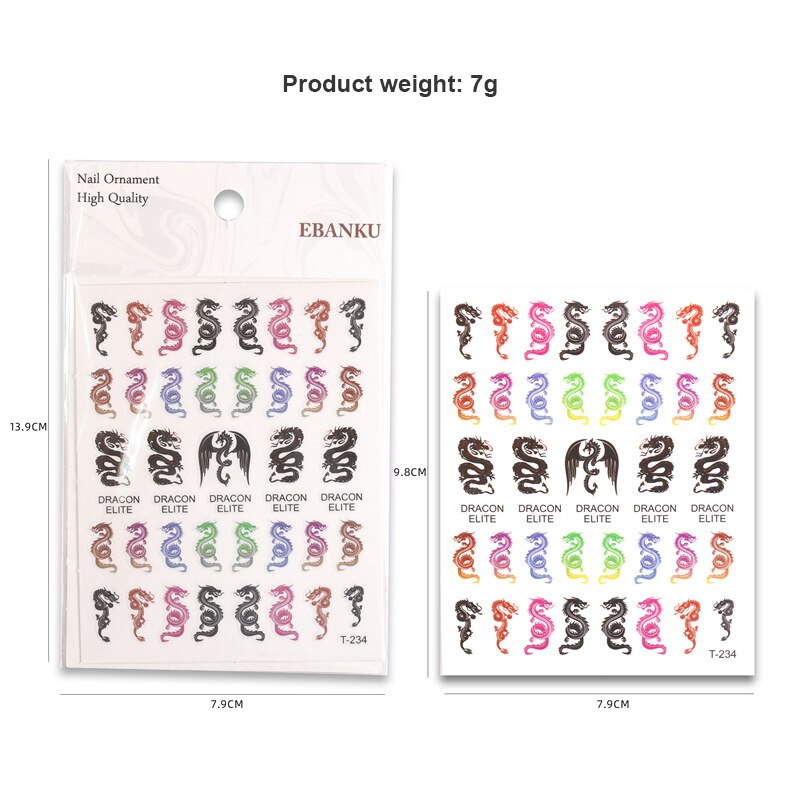 Chinese Dragon Nail Art Stickers Punk Nail Decals Waterproof Nail Decoration Colorful Dragon Element Nail Accesories For Nails