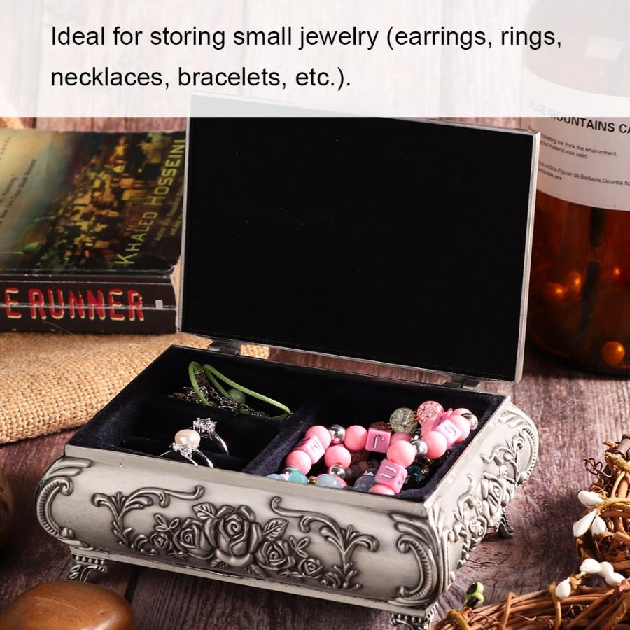 Retro zinklegering metalen stereoscopische roos gesneden sieradendoos ring oorbellen container horlogehouder doos horloge display doos j