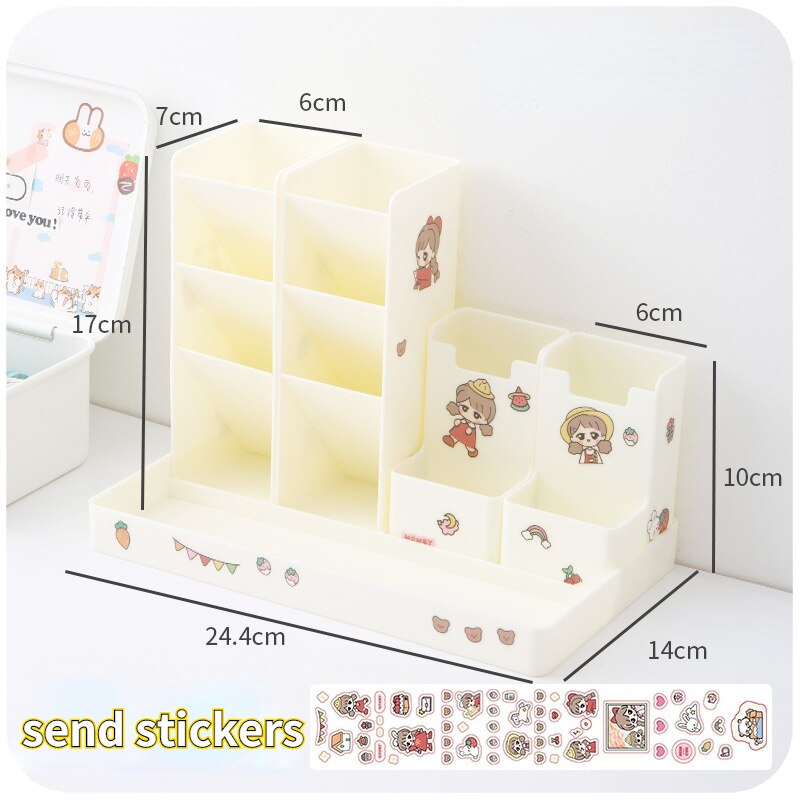 Kawaii Desktop Stationery Organizer Pen Holder Storage Box Set Office Desk Storage Shelf Office Desktop Organizer Cute Storage: white