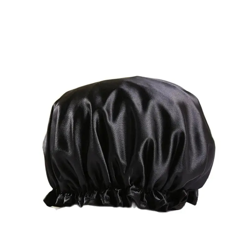 Waterproof Bath Hat Bathroom Shower Hair Cover Women Supplies Shower Cap Adult Shower Bath Bathing Caps Bathroom Accessories: black