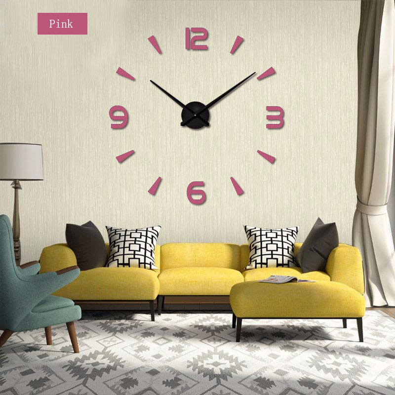 Muhsein Wall Clock Home Decoration Clock Acrylic Mirror Sticker Quartz Watch 3d DIY Mute Wall Clock: pink / 47inch