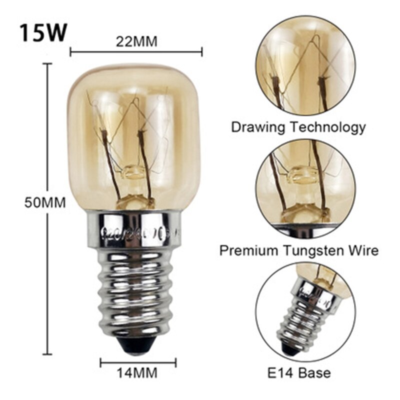 Bombilla para horno microondas, resistente a altas temperaturas, 220V, E14, 300 grados, 15/25W, 2 uds.